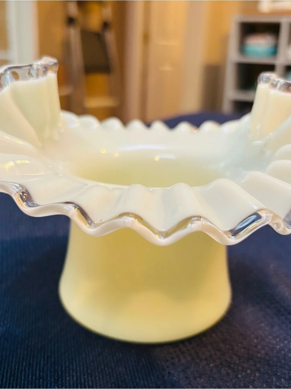Vintage Fenton Silvercrest Yellow Ruffled Glass Vase